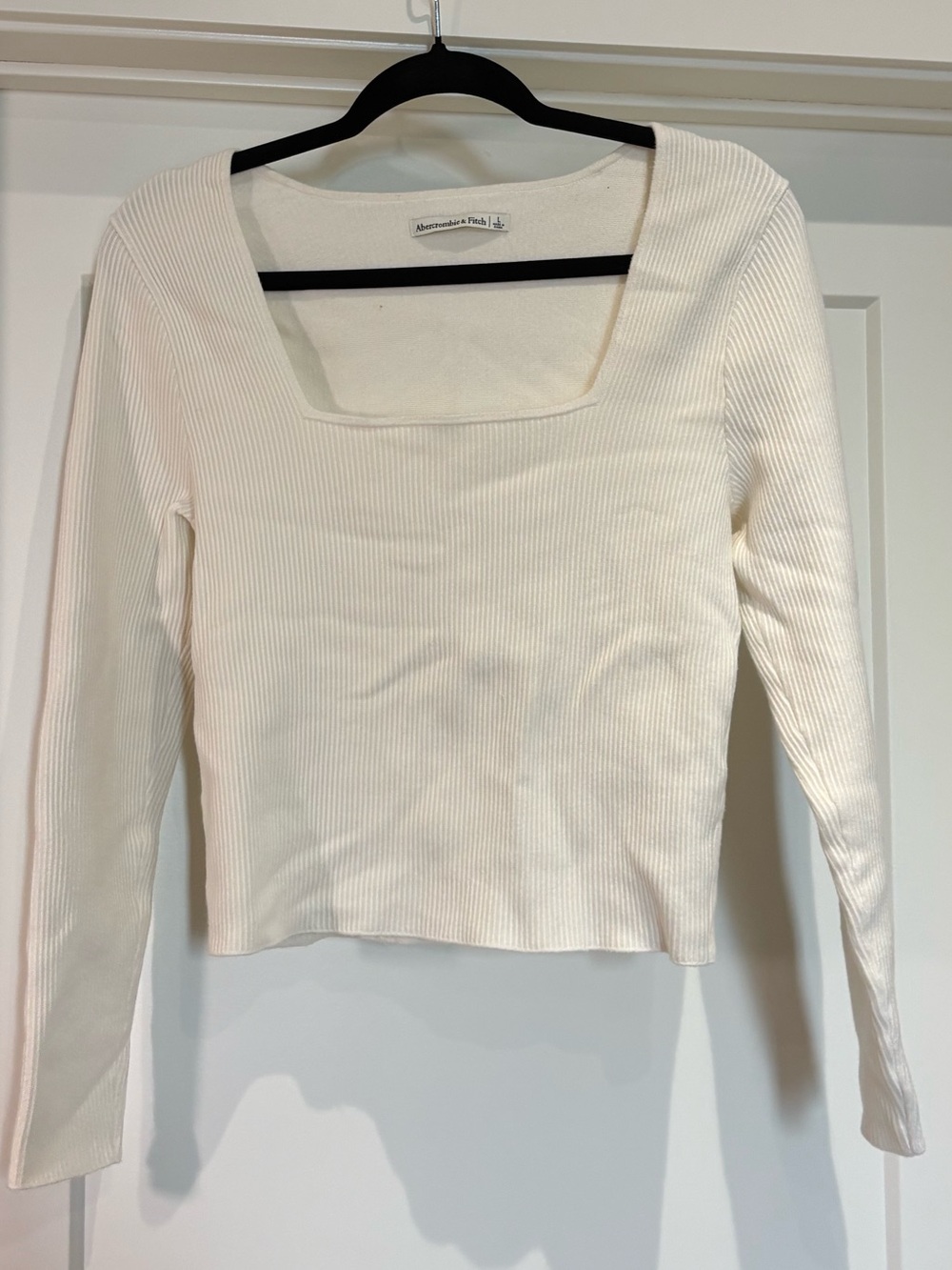 Abercrombie & Fitch Cream Ribbed Square-Neck Long Sleeve Top